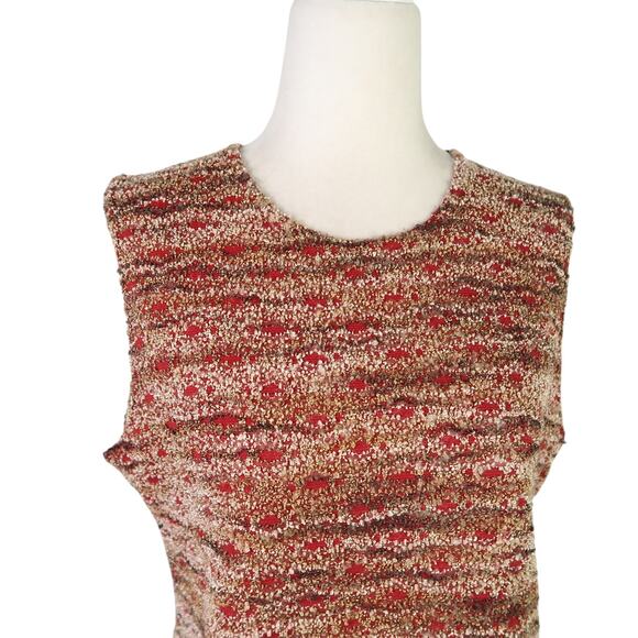 Vintage 90s Ninety Red and Tan Marled Textured Knit Tank Top L - Picture 3 of 7